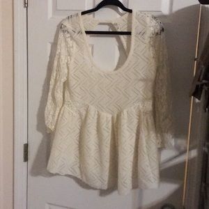 Free people white lace peplum top large